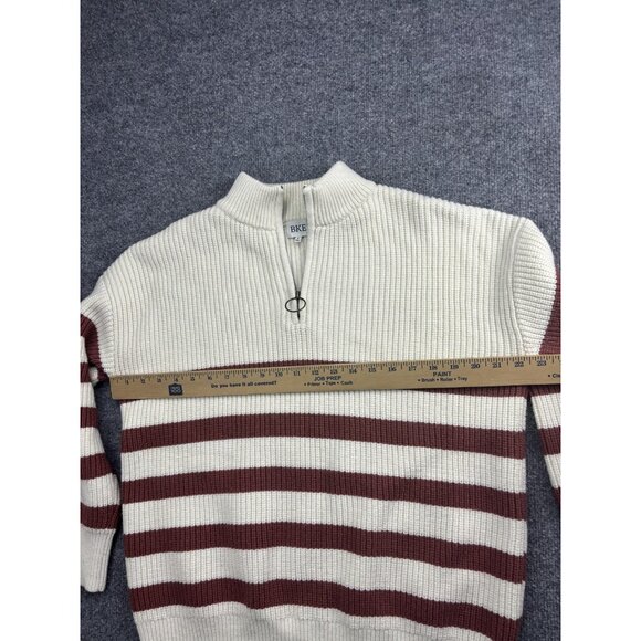 BKE Sweater Womens Small White Brown Stripe Mock Neck Half Zip Knit Pullover - Picture 5 of 7